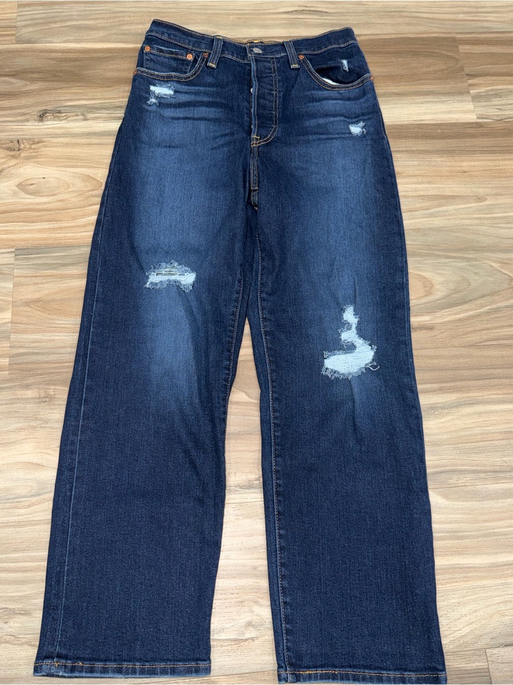 Signature by Levi Strauss Men's Straight Jeans - Dark Blue Distressed